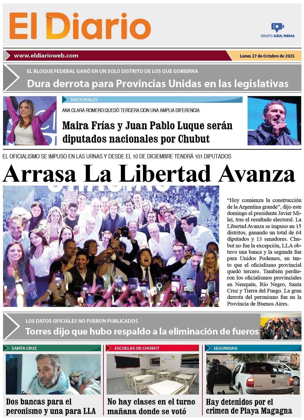 Tapa de El Diario WEB
