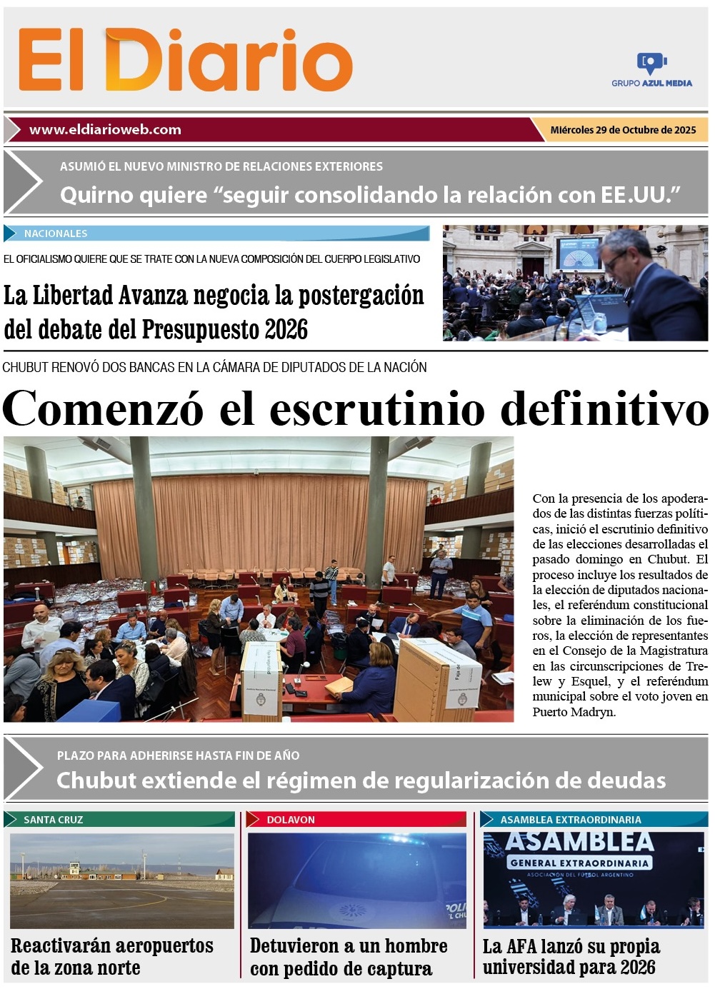 Tapa de El Diario WEB