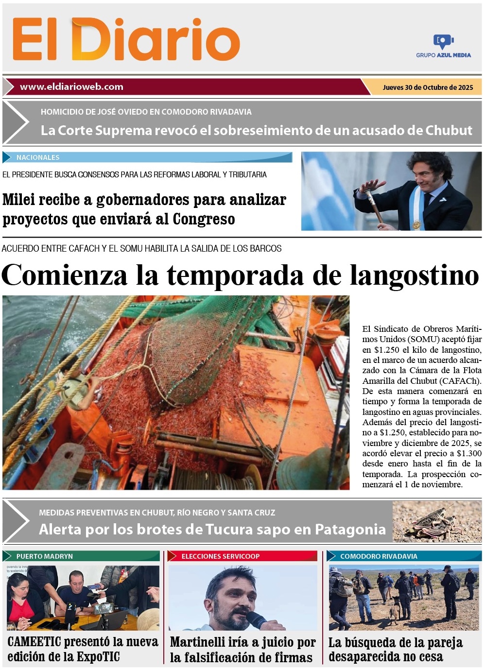 Tapa de El Diario WEB
