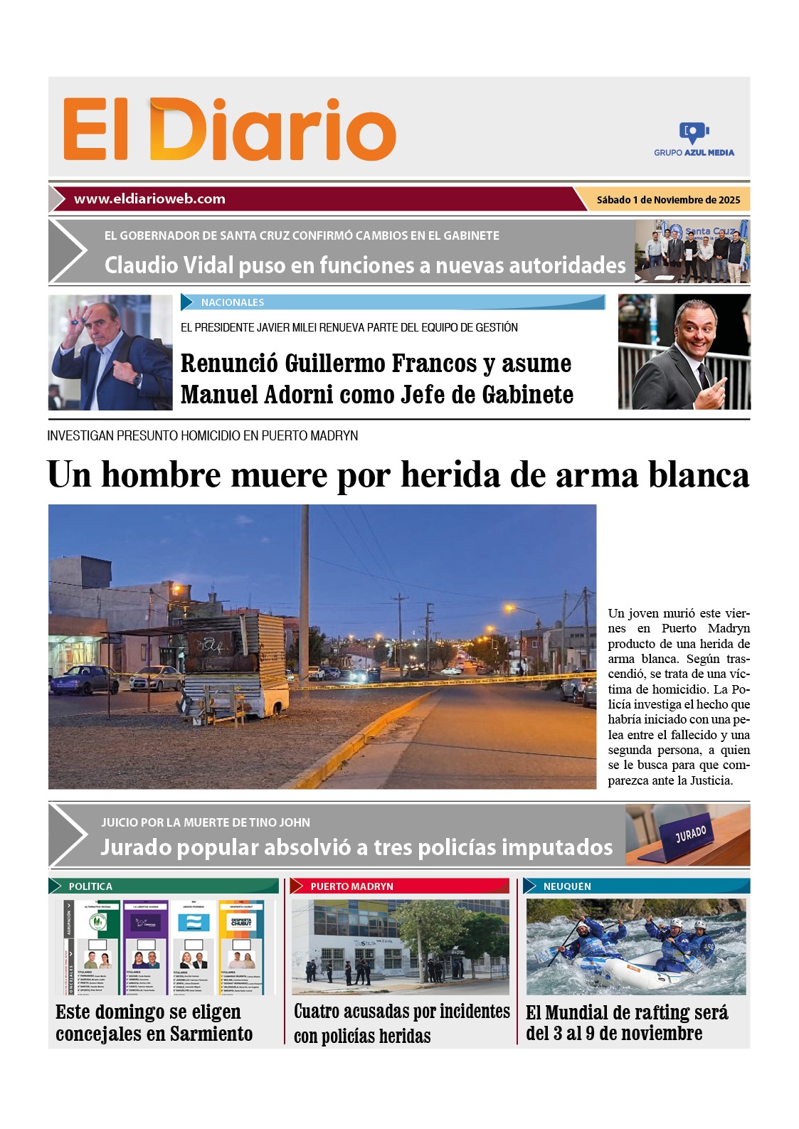 Tapa de El Diario WEB