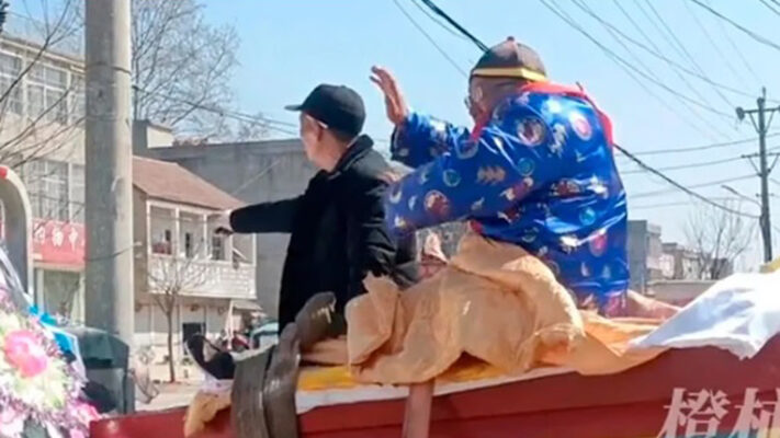 anciano, ataúd, CHINO, falsa, funeral, muerte