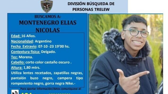 Buscan intensamente a un joven de 16 años de Trelew