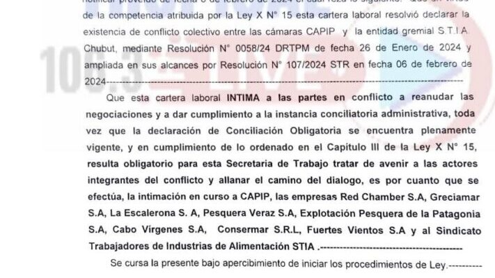 La Secretaría de Trabajo intimó al STIA a cumplir la conciliación obligatoria
