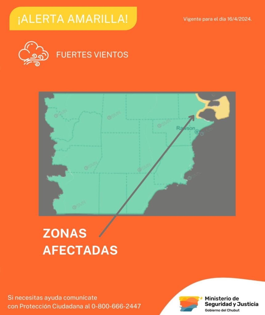 Atención: Hay alerta amarilla por fuertes vientos en Chubut