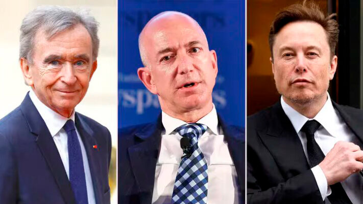 Bernard Arnault, elon musk, Jeff Bezos, multimillonarios