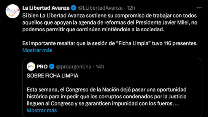 cuando trata congreso ficha lIMPIA, Ficha limpia, Javier Milei, Mauricio Macri, que dijo Macri de ficha limpia, que dijo milei de ficha limpia